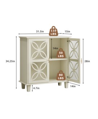 Cream Sideboard Buffet Cabinet with Glass Doors