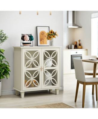 Cream Sideboard Buffet Cabinet with Glass Doors