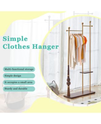 70" Industrial Coat Rack - Wood & Steel, Double Hanger, Storage