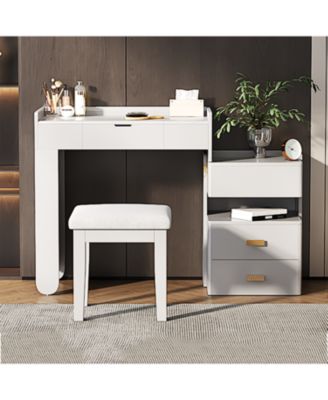 3-in-1 Vanity Desk- Flip-Top Mirror, LED, Adjustable Length