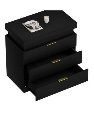 Nightstand with Charging, LED, Sliding Top, Drawers