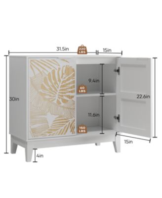 31.5" Vintage Carved Buffet Cabinet, 2 Doors, Adjustable Shelves