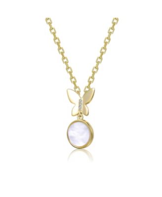 14K Gold Plated With Mother of Pearl & Elegant Butterfly Pendant Necklace