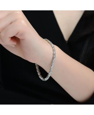 Sterling Silver White Gold Plated with Clear Cubic Zirconia Mosaic Pattern Statement Bracelet