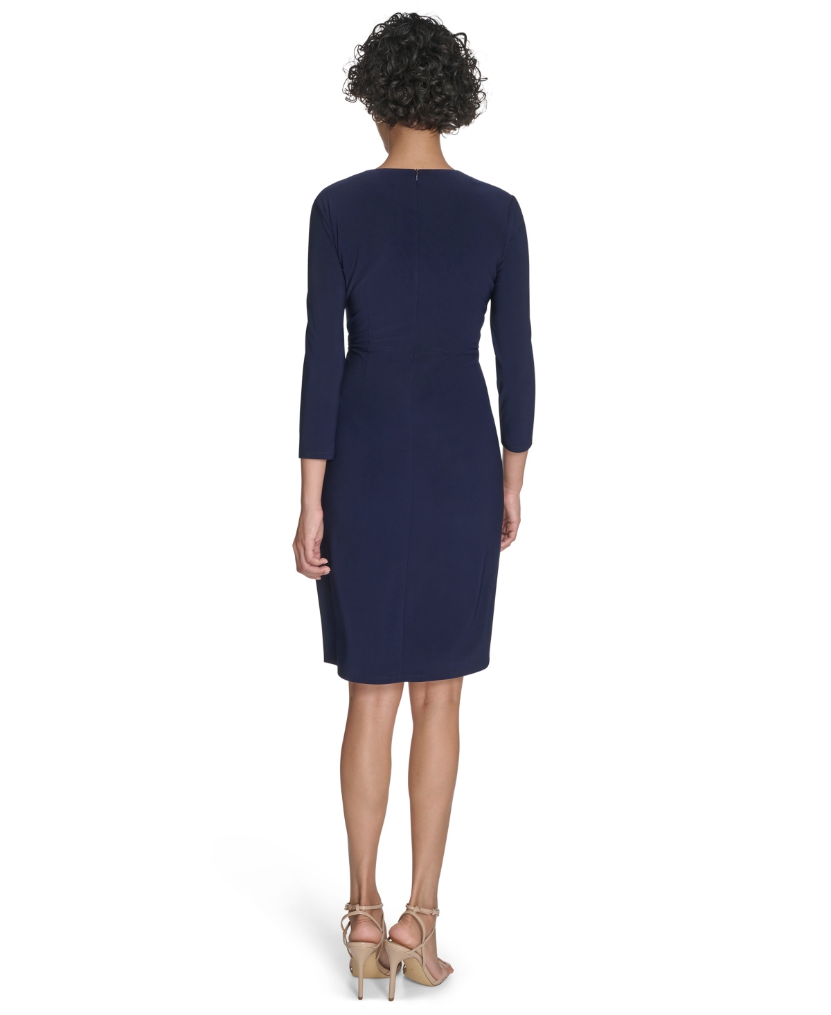 Jessica Howard Petite Surplice Faux Wrap Sheath With Buckle Dress In Blue