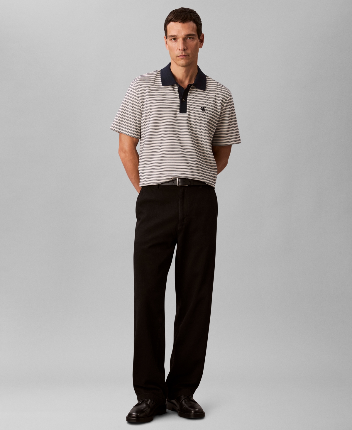 Calvin Klein Men's Ottoman Stripe Polo Shirt In Gray