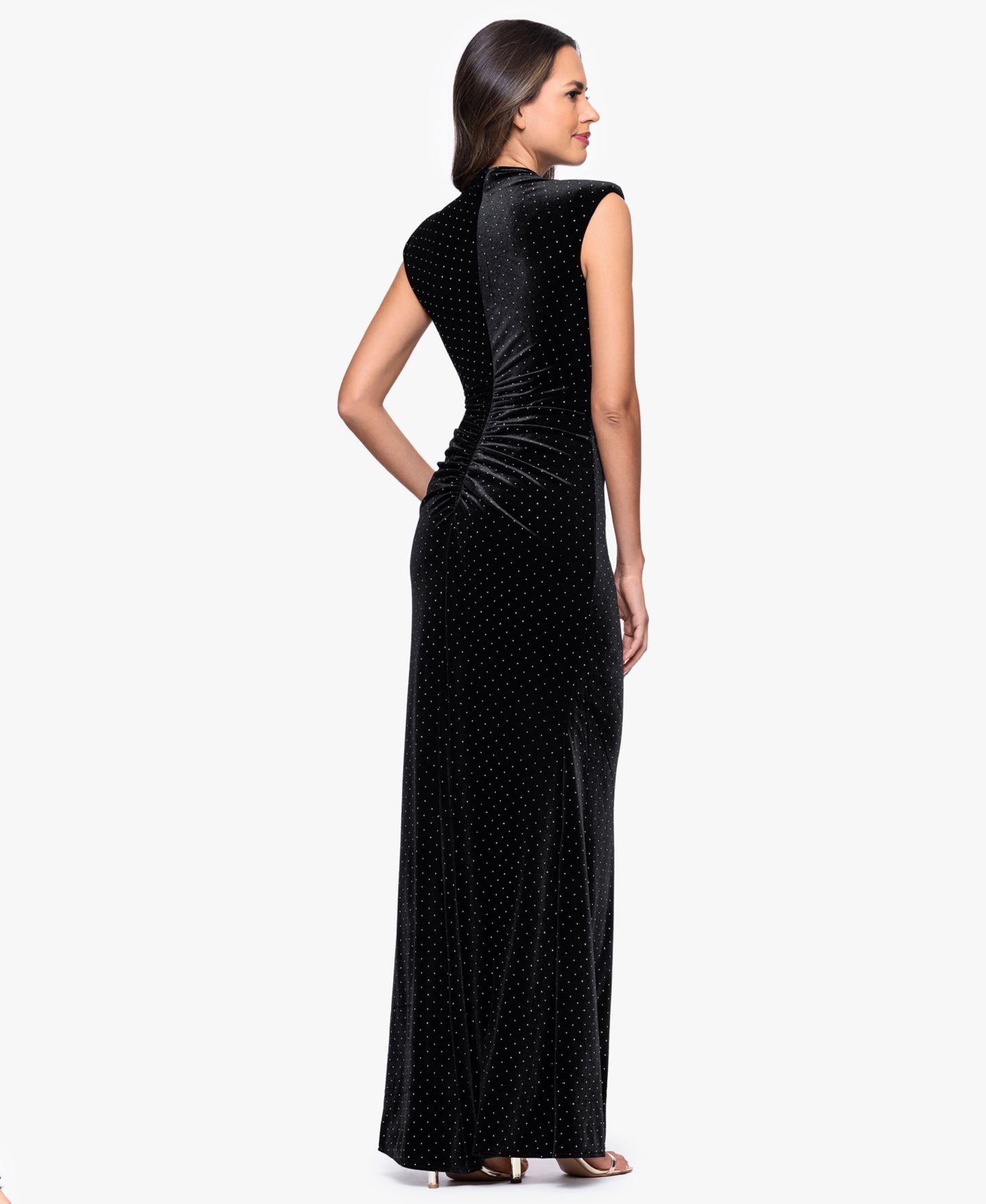 Женские платья Betsy & Adam Long Studded Velvet Gown, цвет: Чёрный / Серебряный — фото 5
