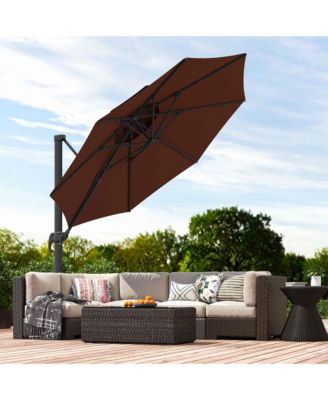 11' Offset Patio Umbrella with Cross-Base, Rotate, Tilt, Wine
