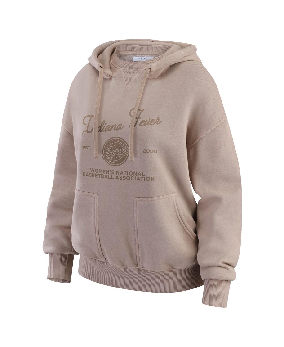 Wear By Erin Andrews Women's Tan Indiana Fever Washed Pullover Crewdie Hoodie In Brown