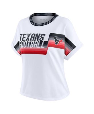 Women's White Houston Texans Cropped Center Stripe Dolman T-Shirt