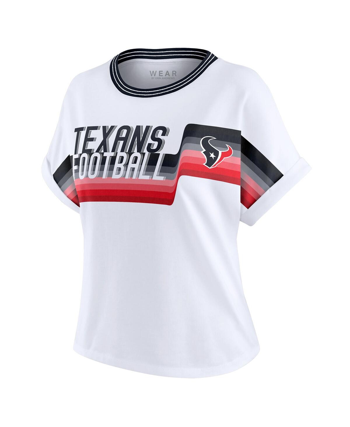 Wear By Erin Andrews Women's White Houston Texans Cropped Center Stripe Dolman T-shirt In White