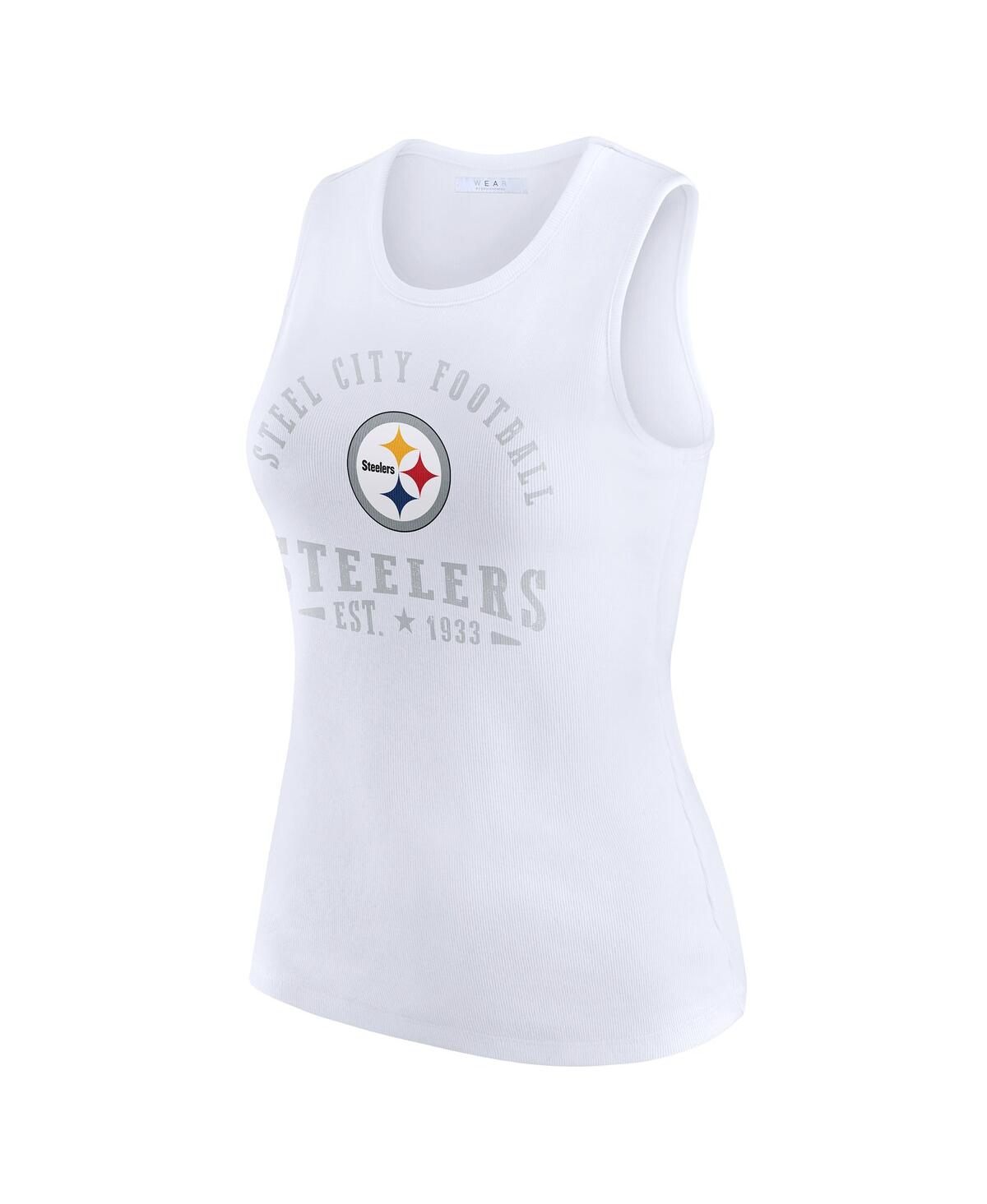 Wear By Erin Andrews Women's White Pittsburgh Steelers Ribbed Graphic Tank Top In White
