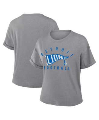 Fanatics - Women's Heather Gray Detroit Lions Pennant Wave Tribute Tri-Blend Boxy T-Shirt