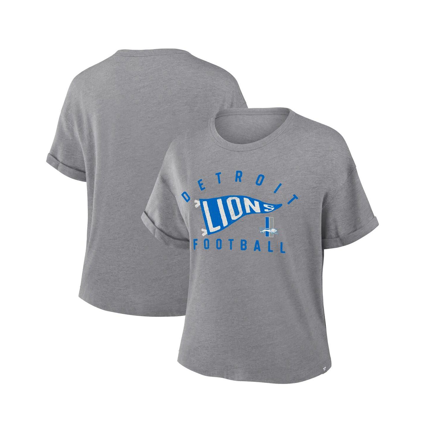Женская футболка Fanatics Heather Gray Detroit Lions Pennant Wave Tribute Tri-Blend Boxy — фото 1