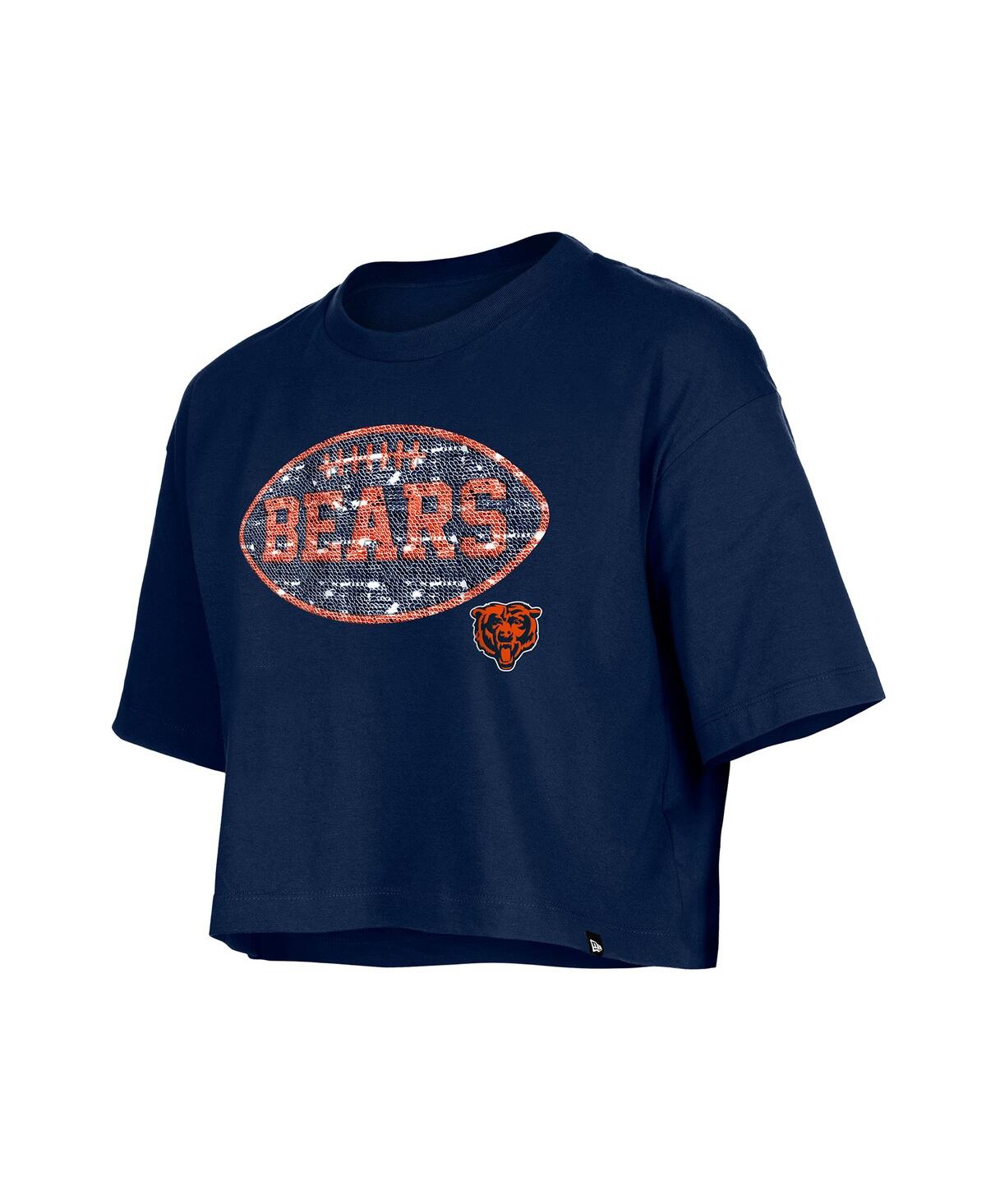 New Era Girl's Navy Chicago Bears Flip Sequin Boxy T-shirt In Blue