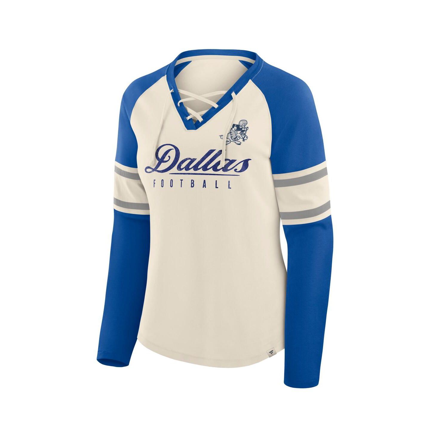 Женская футболка Fanatics Cream/Royal Dallas Cowboys Hometown Gridiron Hero Raglan Lace-Up V-Neck Long Sleeve — фото 3