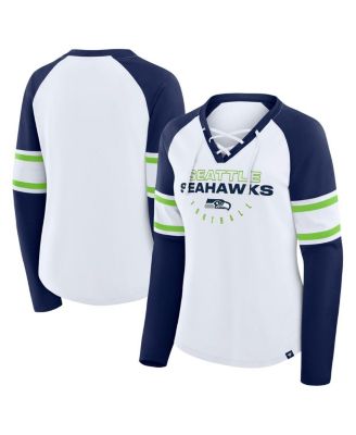 Fanatics - Women's White/College Navy Seattle Seahawks Redzone Blitz Package Raglan Lace-Up V-Neck Long Sleeve T-Shirt
