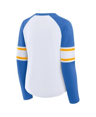Women's White/Powder Blue Los Angeles Chargers Redzone Blitz Package Raglan Lace-Up V-Neck Long Sleeve T-Shirt