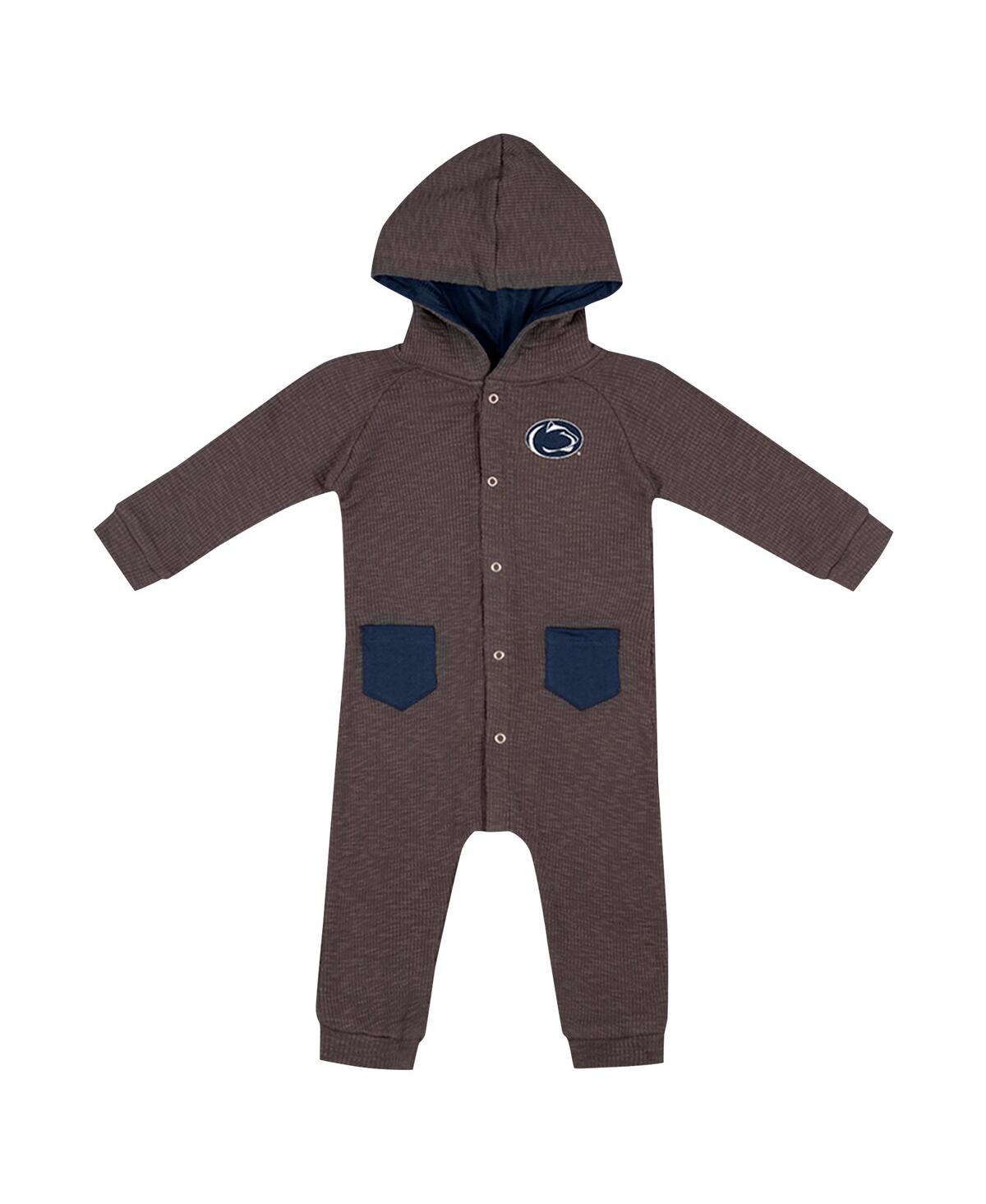 Colosseum Baby Boys And Girls Charcoal Penn State Nittany Lions Zando-zan Waffle Full-snap Hooded Romper In Green