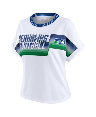 Women's White Seattle Seahawks Cropped Center Stripe Dolman T-Shirt