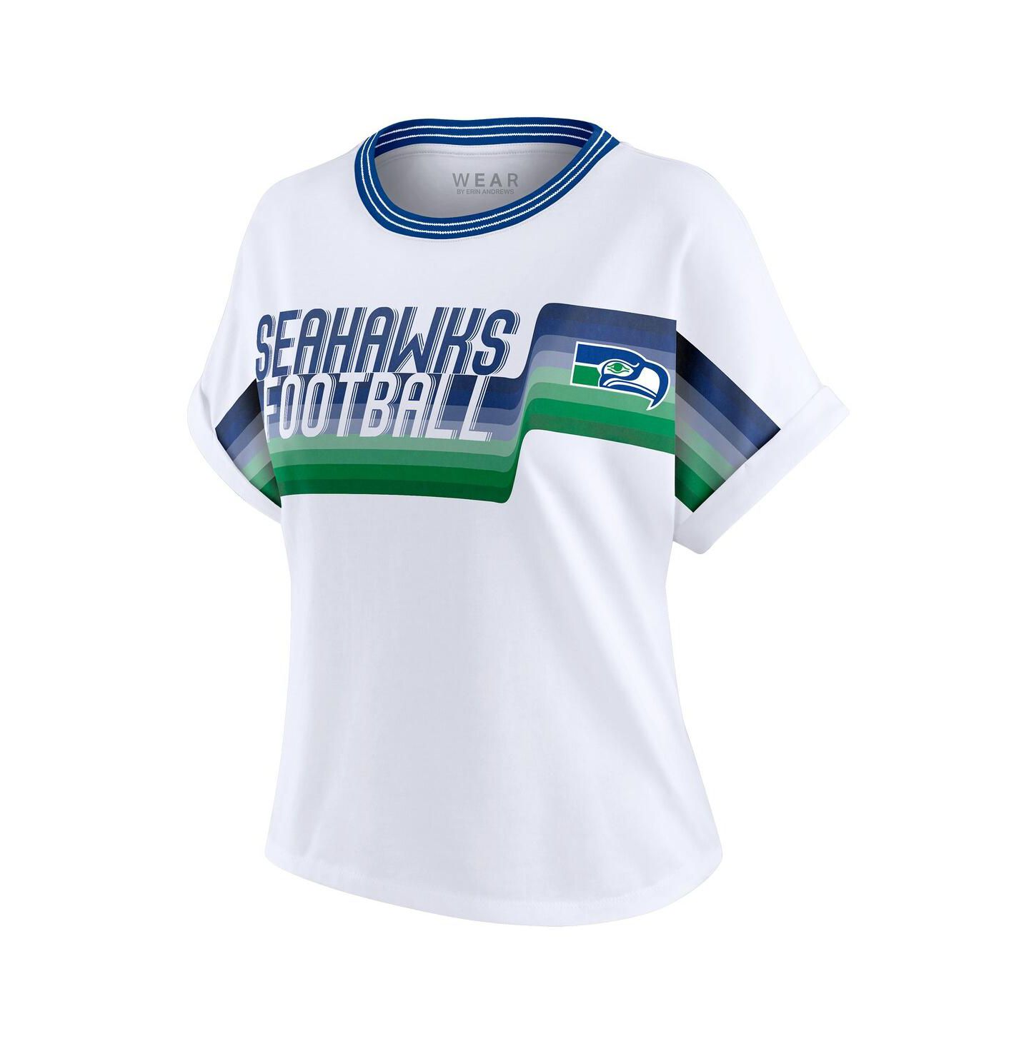 Женская футболка WEAR by Erin Andrews White Seattle Seahawks Cropped Center Stripe Dolman — фото 3