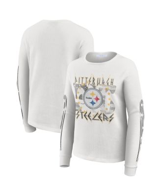 WEAR by Erin Andrews - Women's White Pittsburgh Steelers Graphic Waffle Long-Sleeve T-shirt