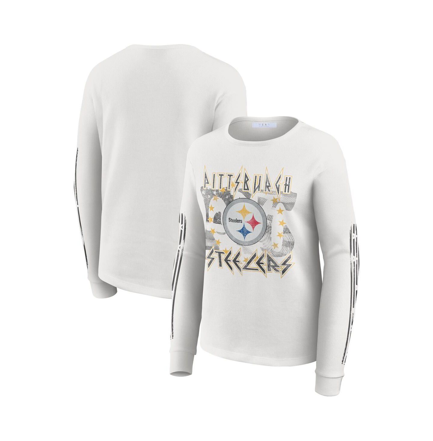 Женская футболка WEAR by Erin Andrews White Pittsburgh Steelers Graphic Waffle Long-Sleeve — фото 1
