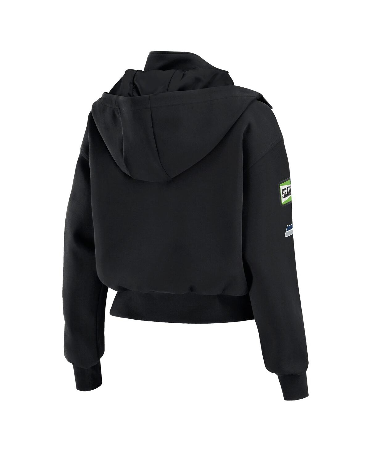 Wear By Erin Andrews Women's Black Seattle Seahawks Patch Pocket Bomber Jacket In Black