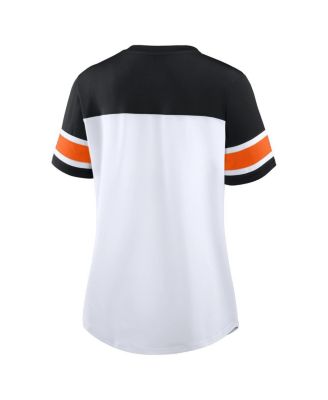 Women's White/Black Cincinnati Bengals Athena Rhinestone Lace-Up V-Neck T-Shirt