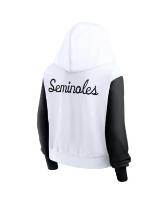 Women's White Florida State Seminoles Cropped Beyond Capability Color-Block Script Full-Zip Hoodie