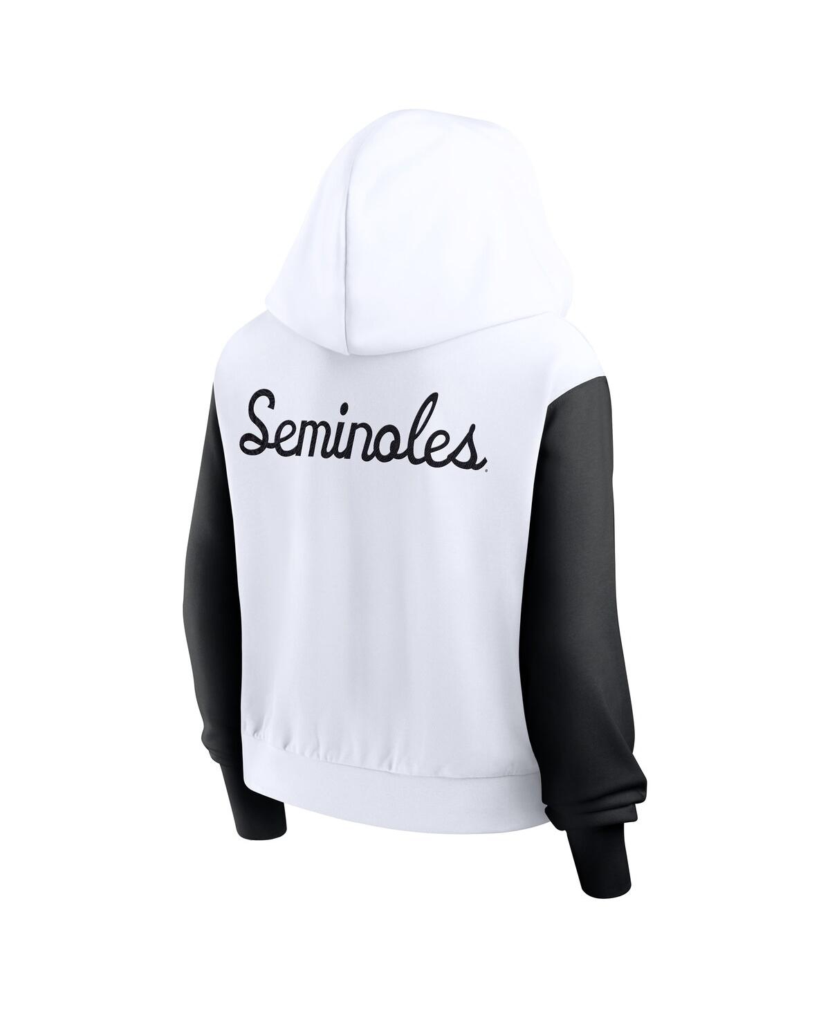 Nike Women's White Florida State Seminoles Cropped Beyond Capability Color-block Script Full-zip Hoodie In White