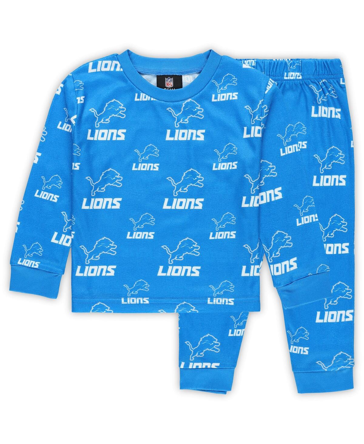 Outerstuff Toddler Blue Detroit Lions All-Over-Print Long Sleeve T-Shirt and Pants Sleep Set - Blue