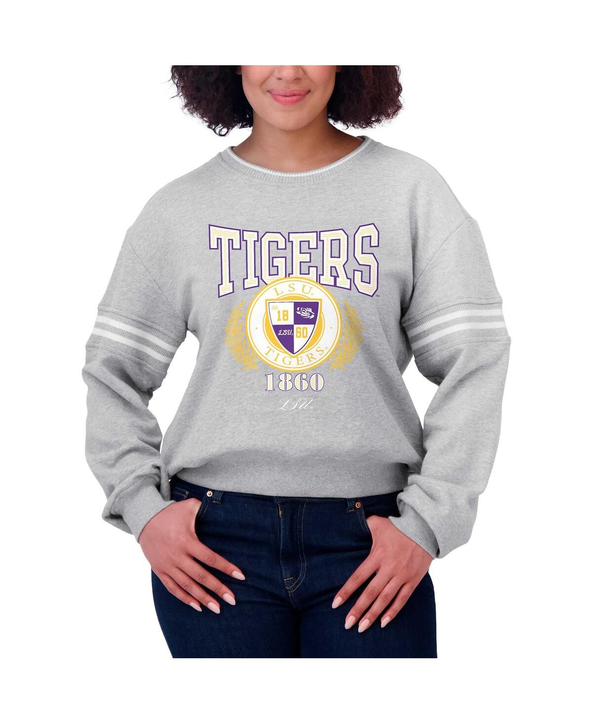 Wear By Erin Andrews Women's Heather Gray Lsu Tigers Classic Stripe Pullover Sweater In Gray