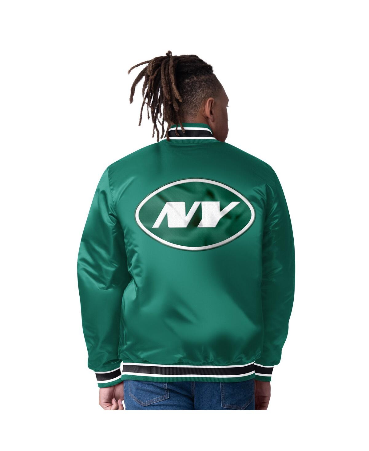 Starter Men's Green/black New York Jets Closer Reversible Satin Full-snap Jacket In Green