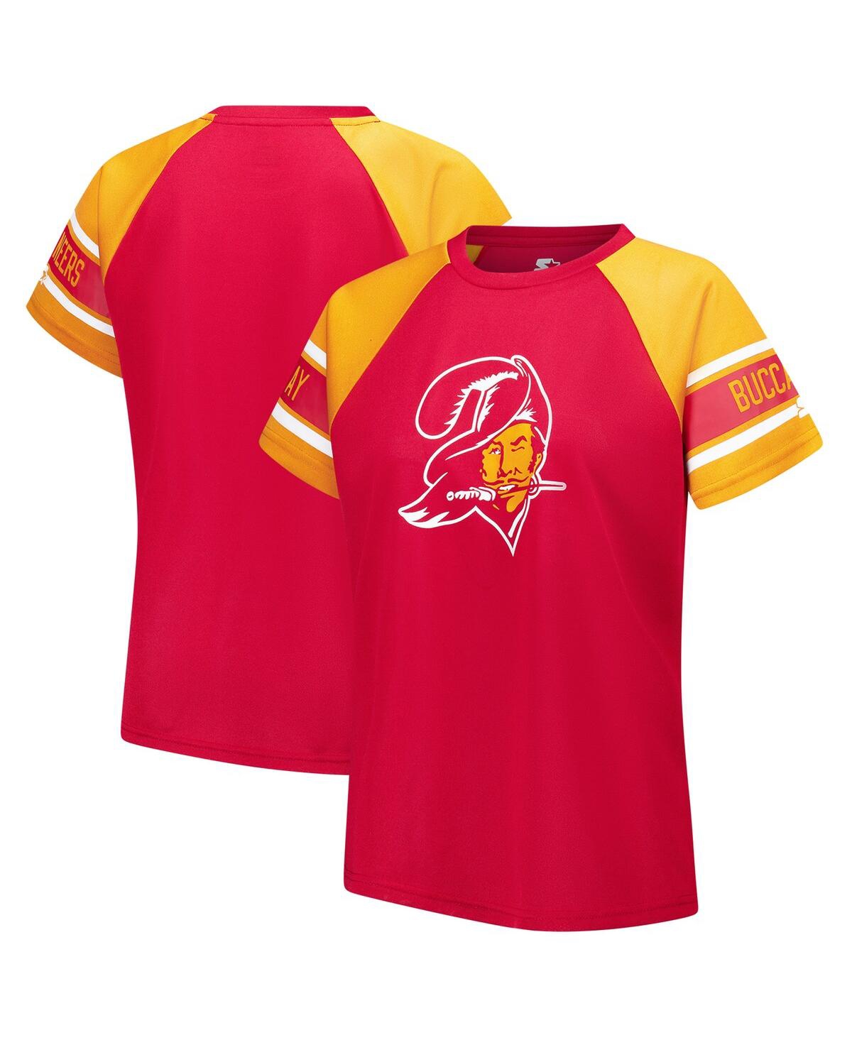 Starter Women's Orange Tampa Bay Buccaneers 1st Rounder Color Block Raglan Top In Red