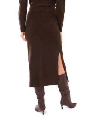 Women's Side Slit Pencil Midi Sweater Skirt