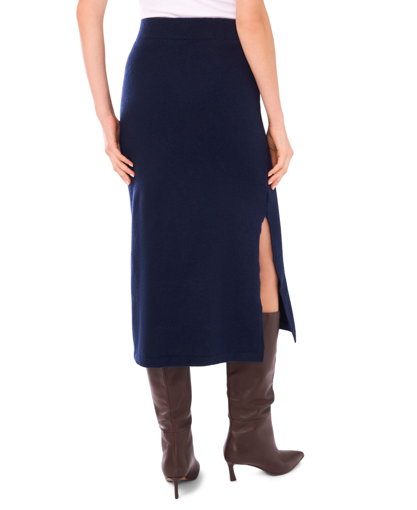 Женская юбка 1.STATE Side Slit Pencil Midi Sweater Skirt, цвет: Тёмно-синий — фото 4
