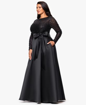 Plus Size Sequin Detail Crewneck Ballgown