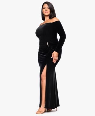 Plus Size Off-the-Shoulder Velvet Gown
