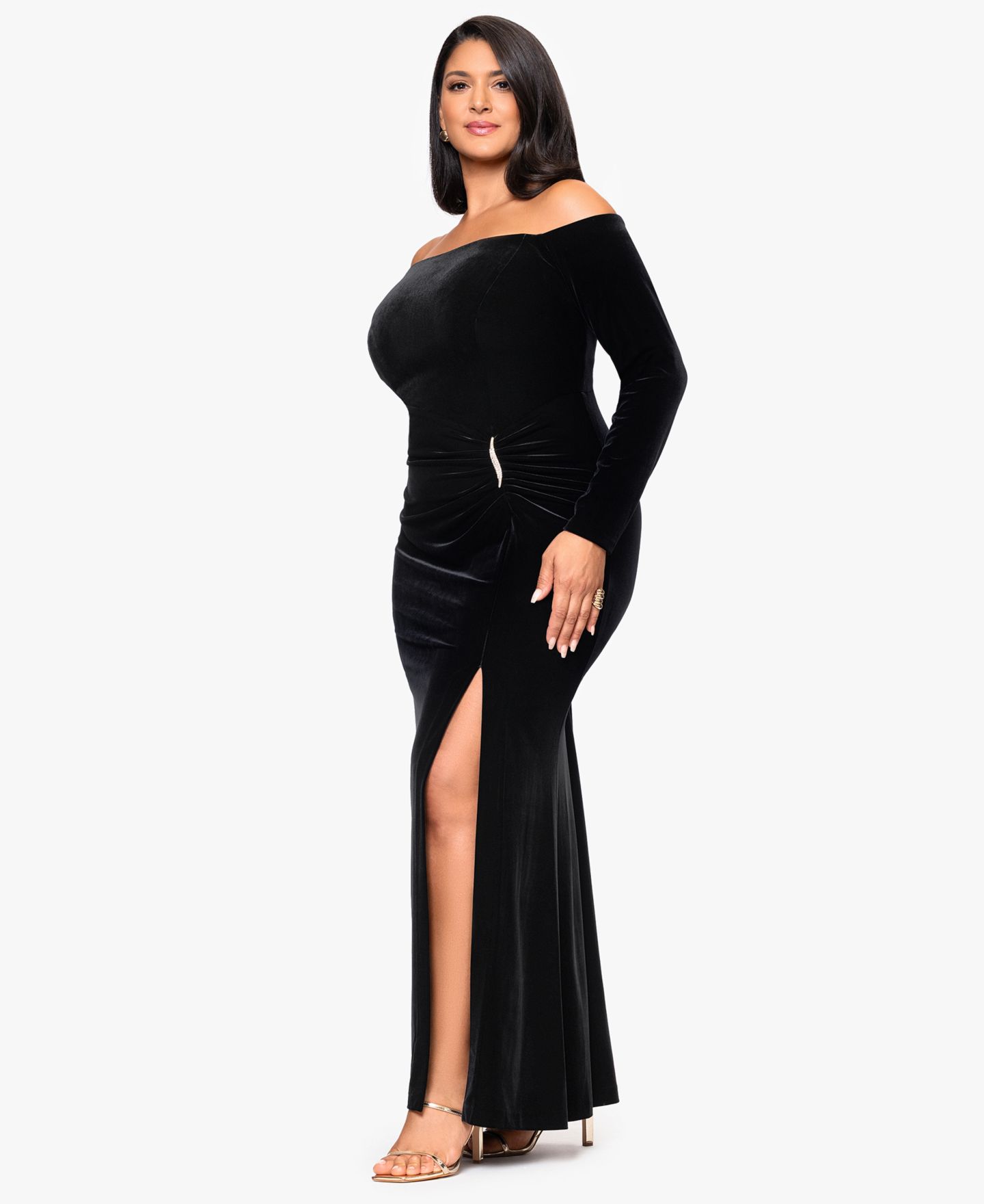 Женское платье XSCAPE Off The Shoulder Velvet Gown, цвет: Чёрный — фото 3