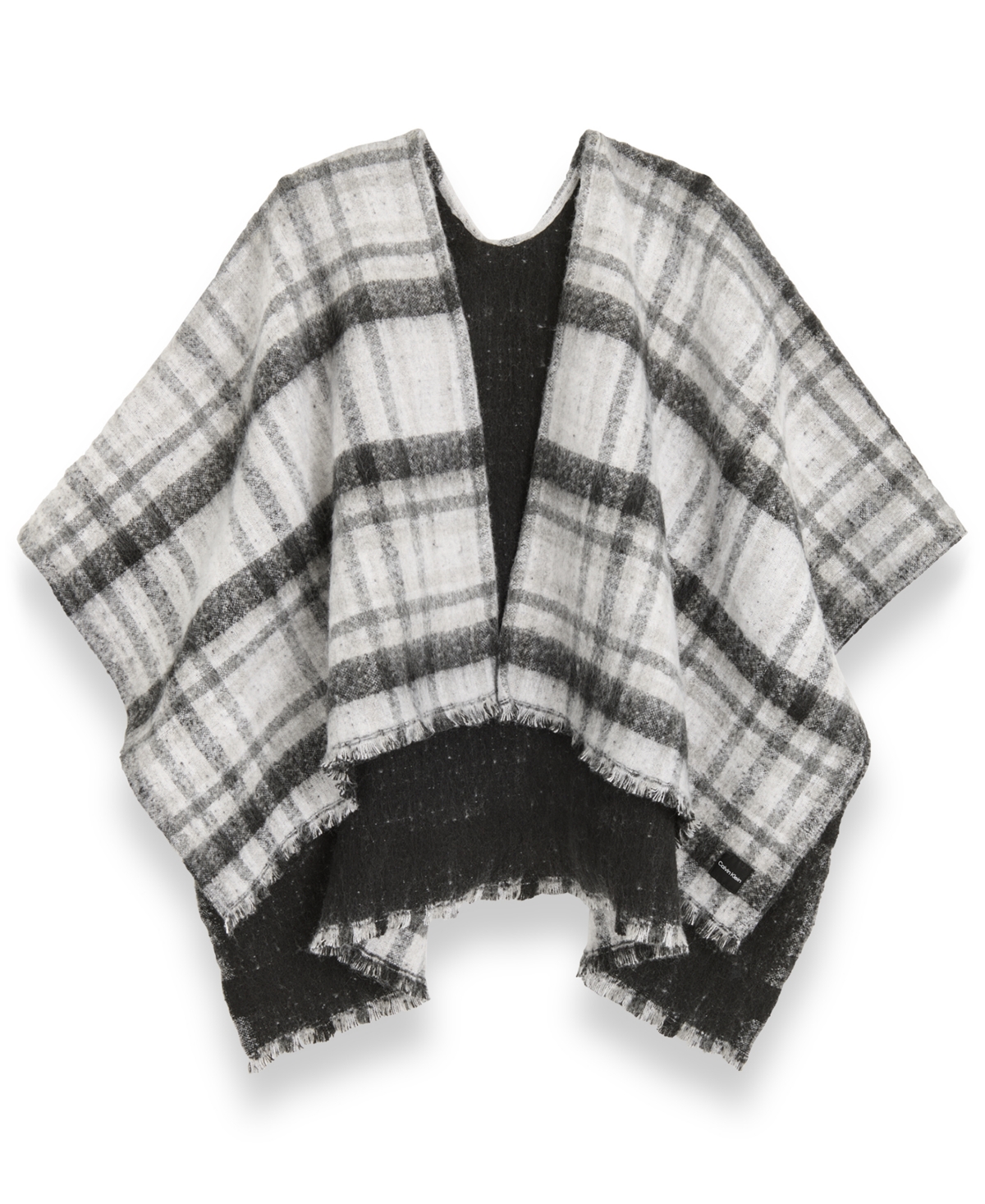 Calvin Klein Double Face Plaid Shawl In Black