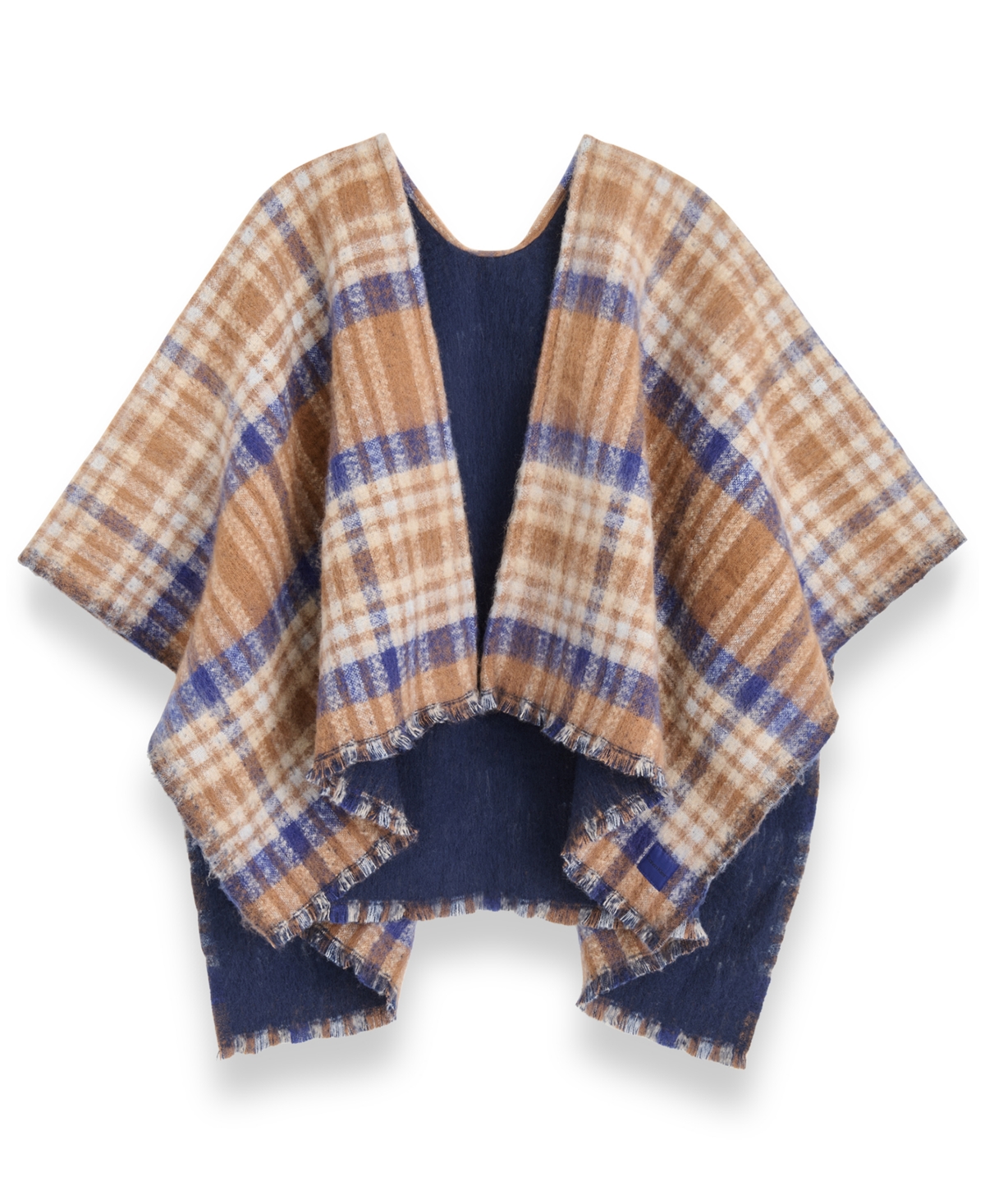 Calvin Klein Double Face Plaid Shawl In Brown