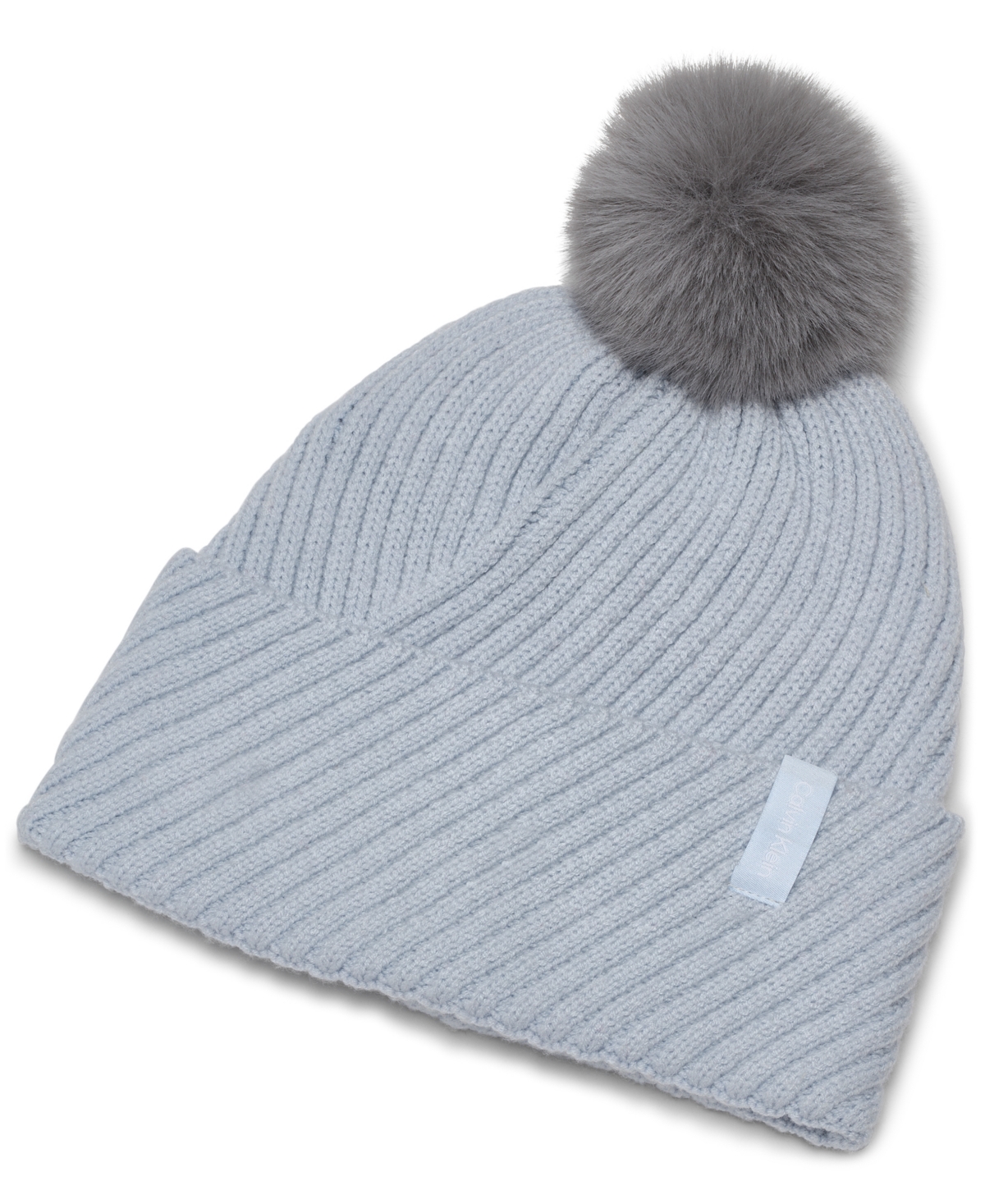 Calvin Klein Rib Pom Beanie In Blue