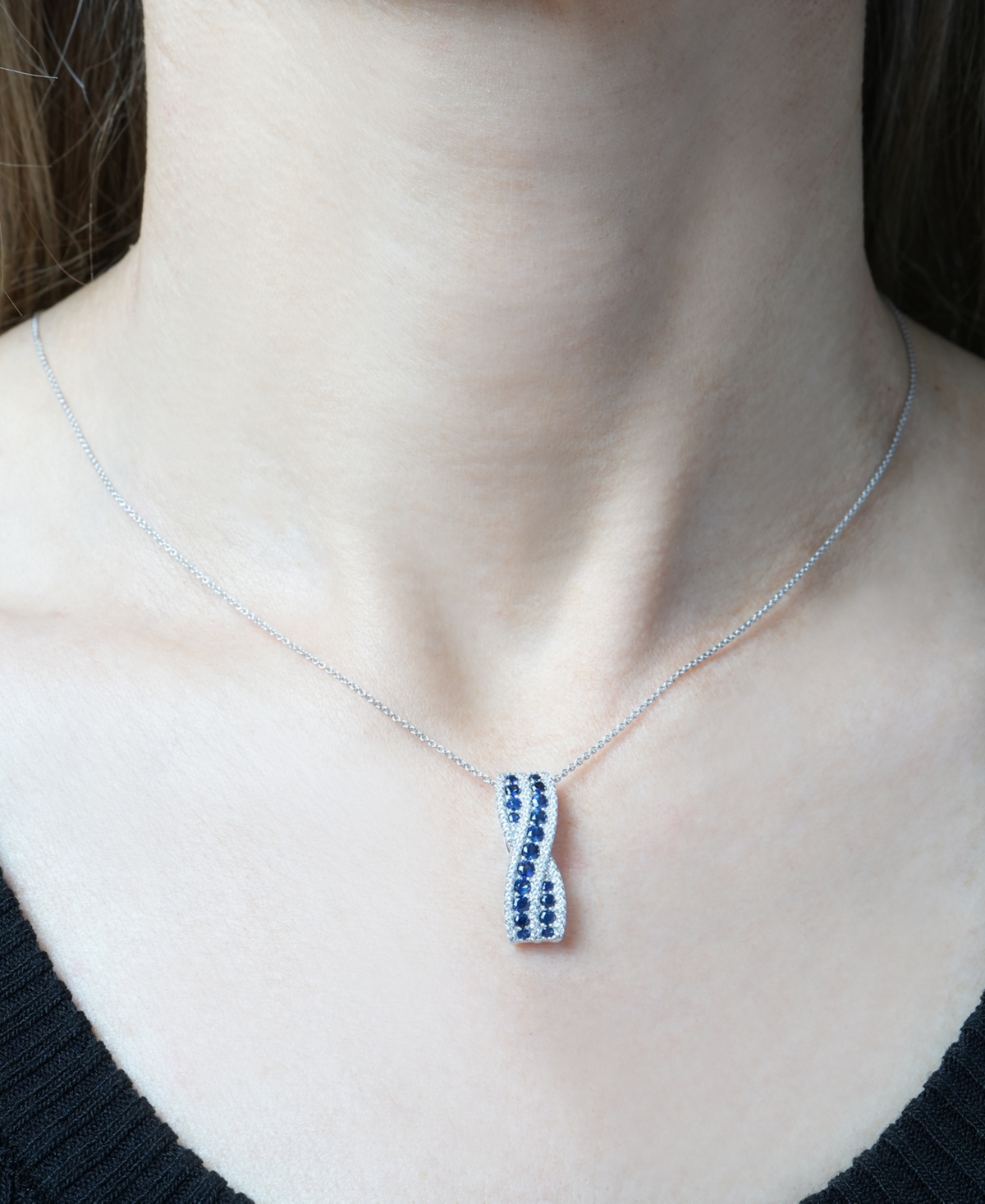 Macy's Lab Grown Blue Sapphire (3/4 ct. t.w.) and White Sapphire (1/3 ct. t.w.) Twist Pendant in Sterling Silver