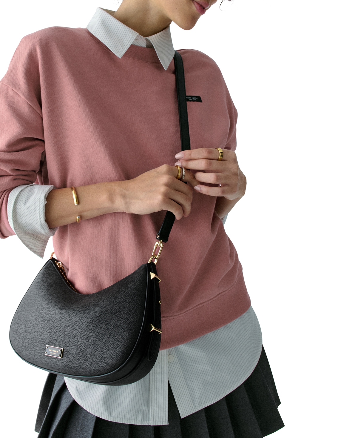 Kate Spade Liv Pebbled Convertible Small Shoulder Bag In Black