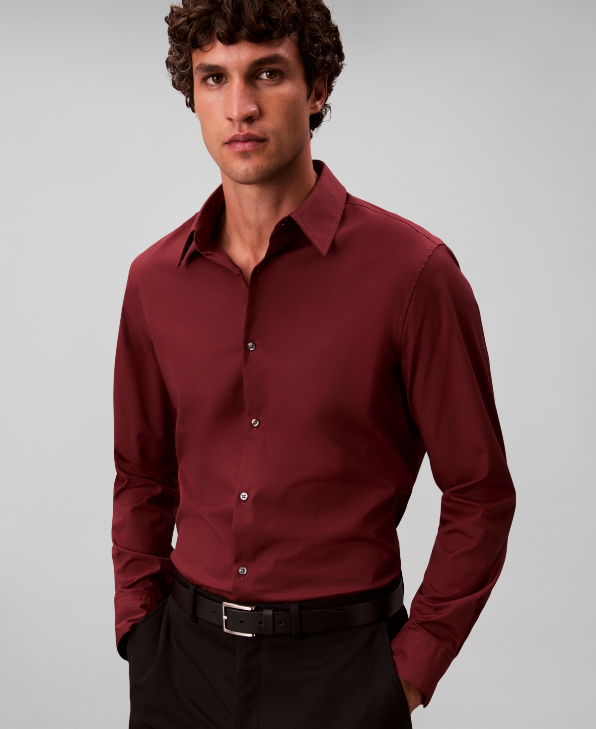 Calvin Klein Men's Slim Fit Supima Stretch Long Sleeve Button-front Shirt In Burgundy