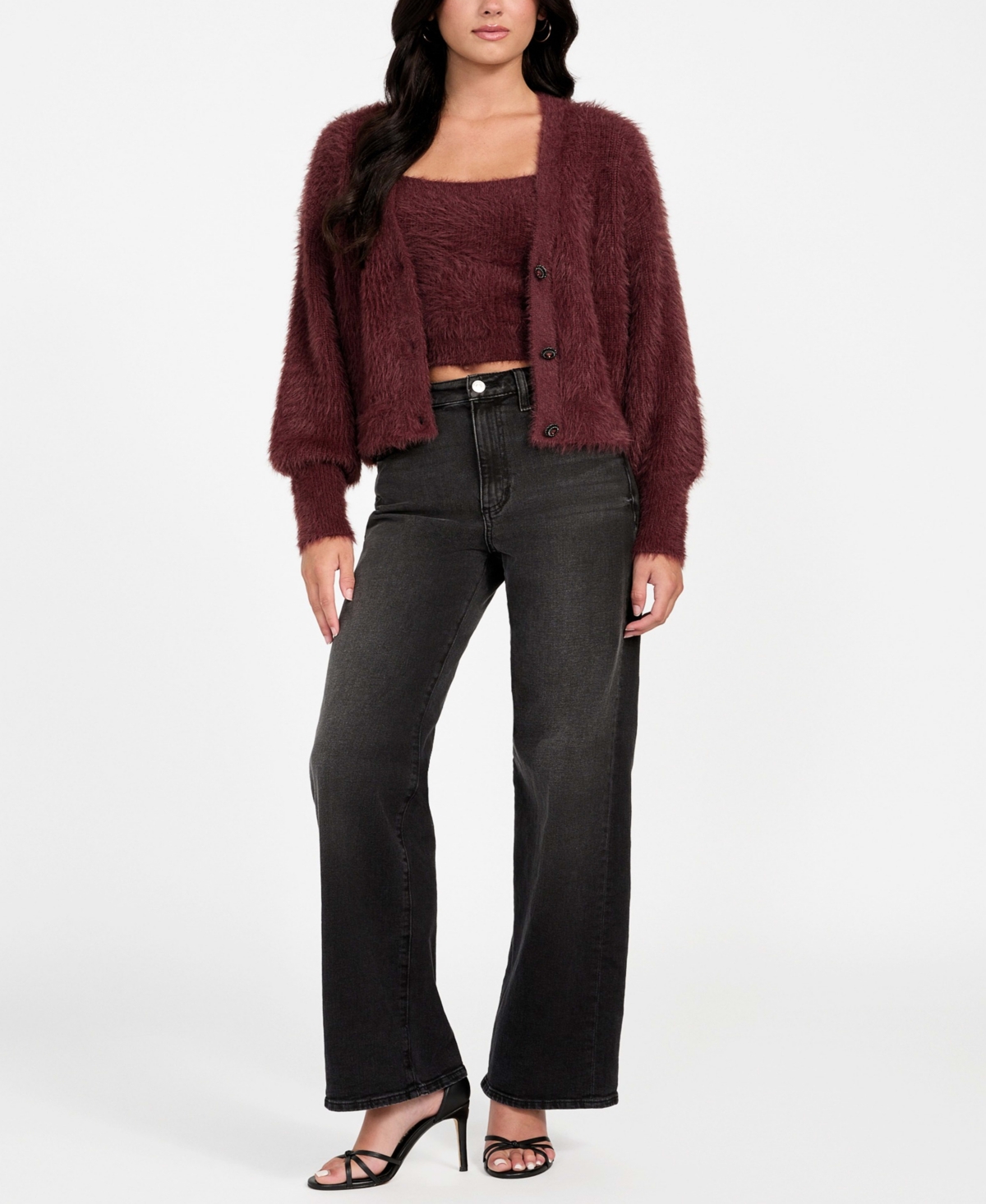 Guess Keyla Fuzzy Cardigan In Brown