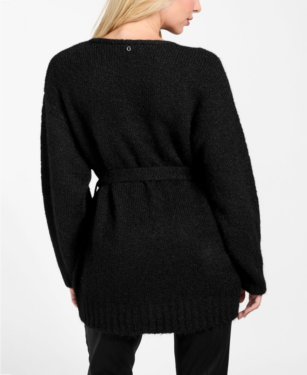 Guess Kiyoka Tie Waist Tunic Sweater In Black