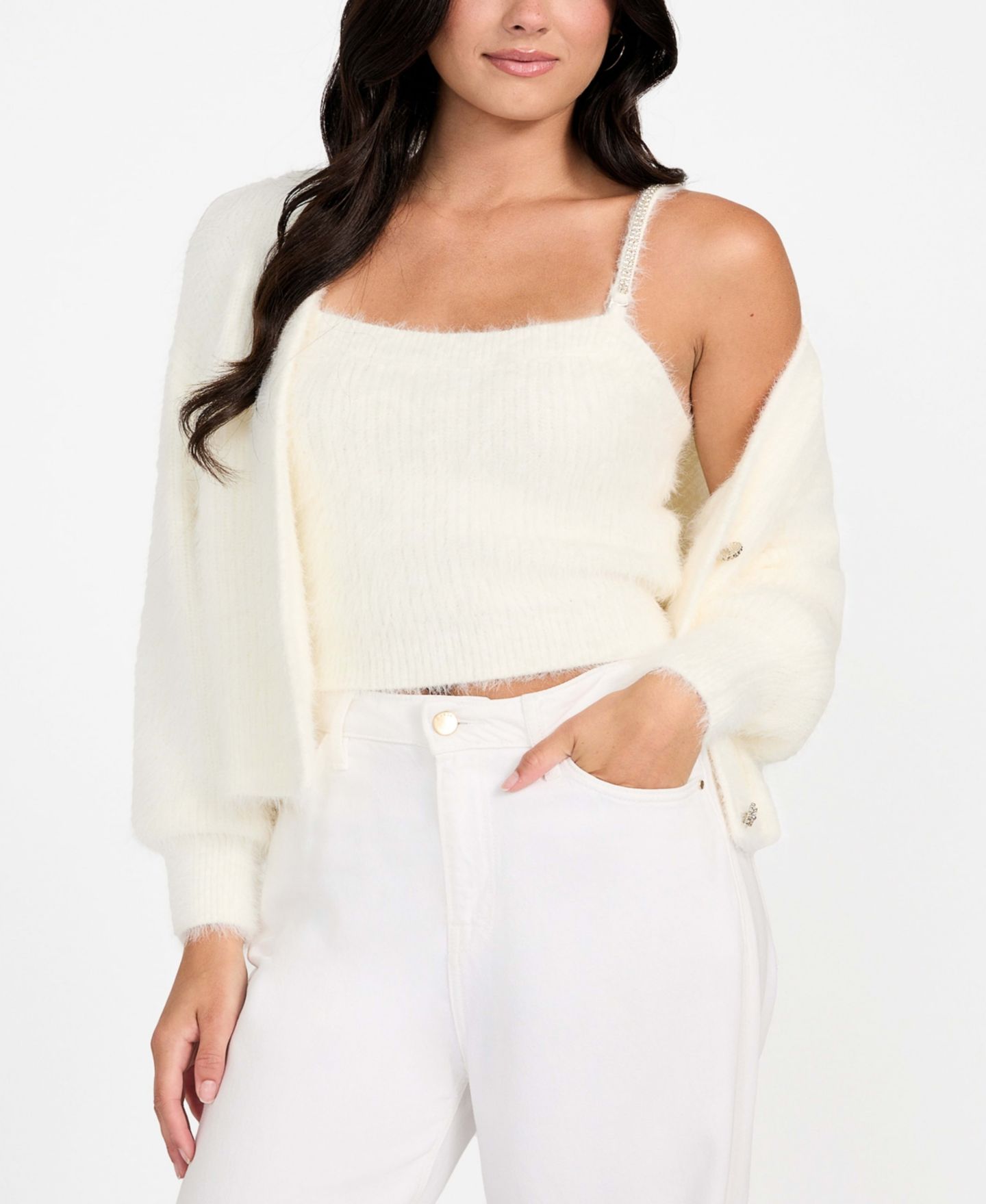 Женский свитер GUESS Cropped Bralette Sleeveless, цвет: Кремовый белый — фото 4