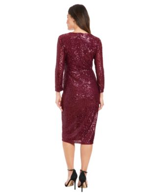 Petite Sequin Side Ruched Surplice Neck Dress